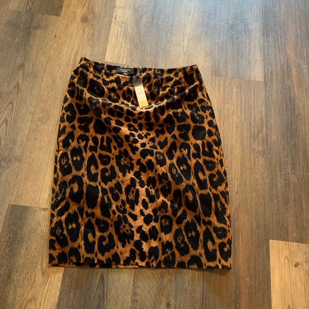 Talbots brushed cotton/velvet midi animal skirt. NWT. 109 retail